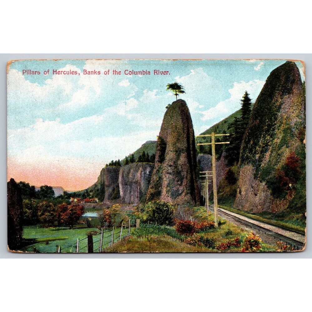Antique Pillars of Hercules Postcard Columbia River Oregon OR&N Railroad No 7054